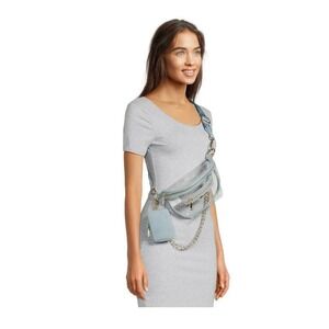 Madden NYC  Crossbody Convertible Fanny Pack Bag NWT Clear With Light Blue Denim